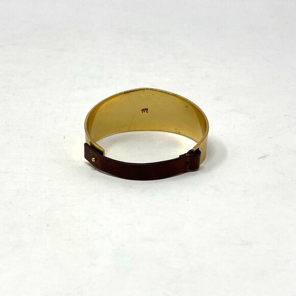 Madewell Unisex Cuff Bracelet Brass Brown Leather Boho Minimalist Stackable - Picture 2 of 7